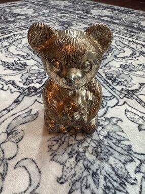 Shiny Silver Bear Mom and Baby Piggy Bank